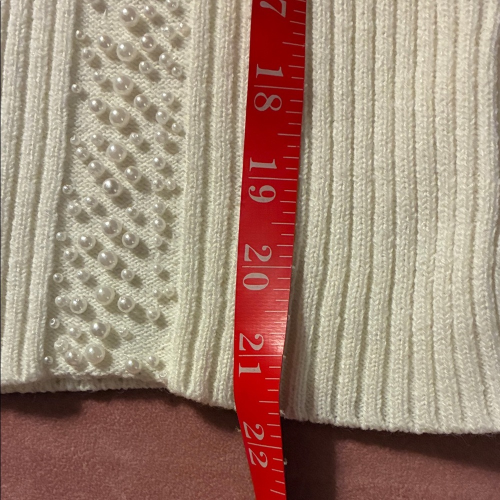 Elegant Cream Ribbed Maxi Skirt & Sweater Top— Women’s Stretch Knit Size M - Picture 11 of 14